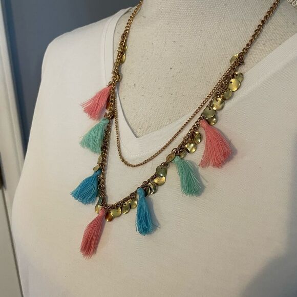 Multicolor Tassel & Coin Necklace - Picture 2 of 2